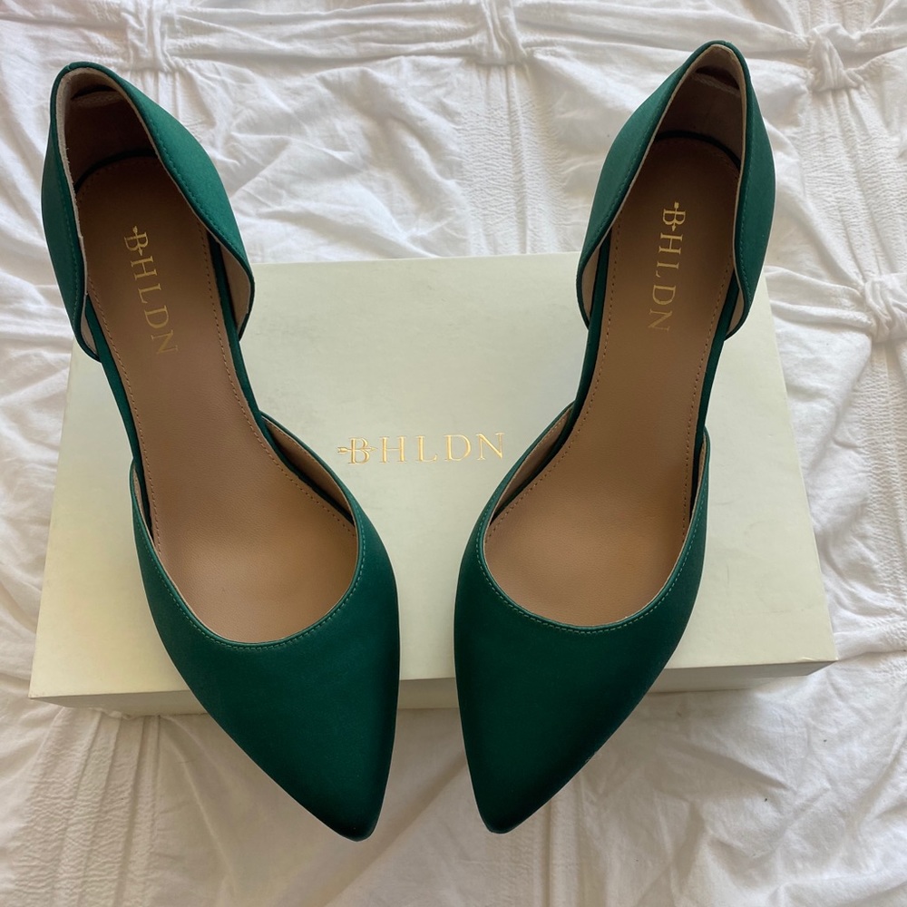 BHLDN Emerald Satin Heels